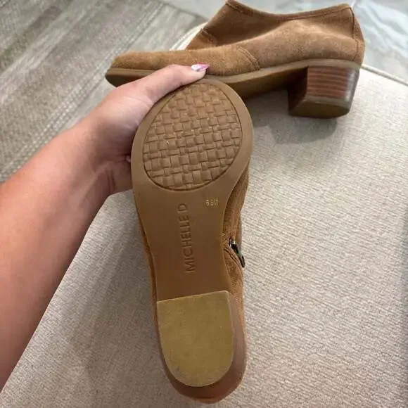 Michelle D Brown Suede Leather Ankle Boots with Stacked Heels, Size 8.5M - Picture 4 of 7